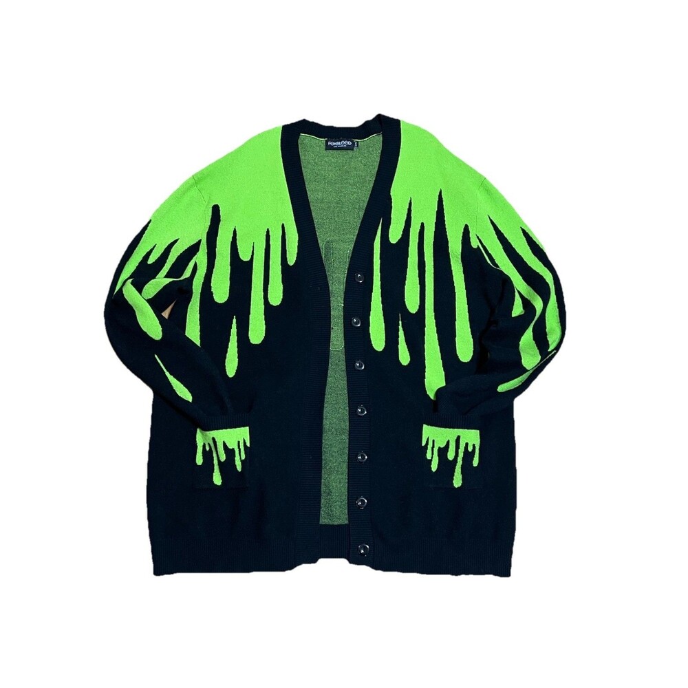 Foxblood Slime Cardigan Black Neon Green Oversized Duster Sweater Goth Emo 3X/4X